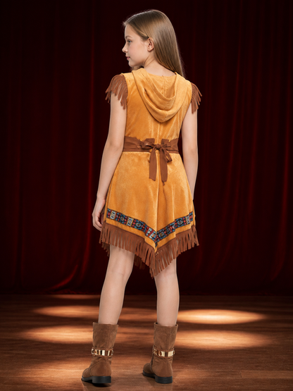 Halloween Native American Costume Dress with Fringe back view