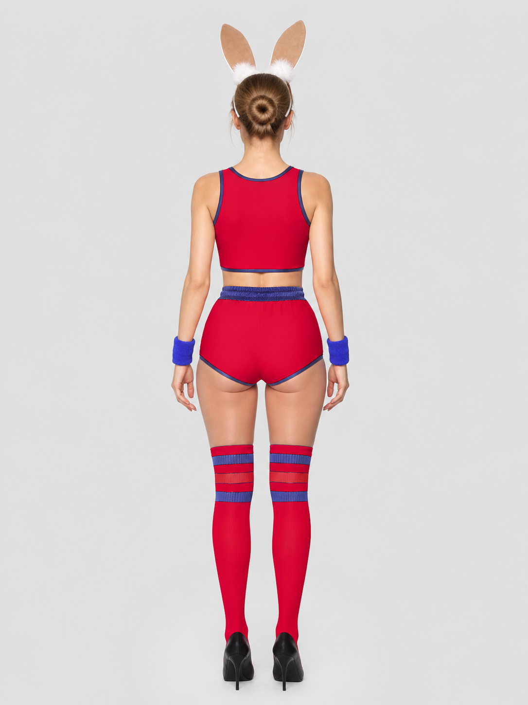 Bunny Stage Costume: Top, Shorts, and Headwear back view