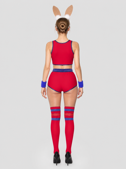 Bunny Stage Costume: Top, Shorts, and Headwear back view