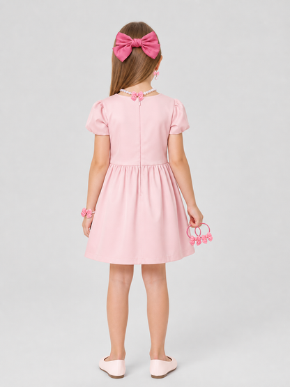 Peach Accessories Set: Bows, Necklace, Earrings back view
