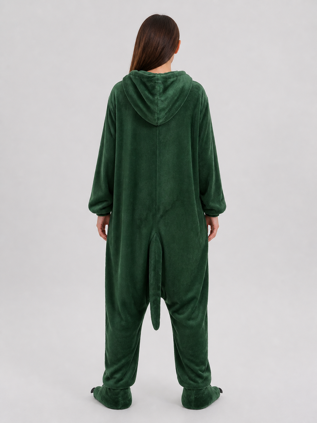 Flannel Crocodile Hooded Pajama Jumpsuit back view
