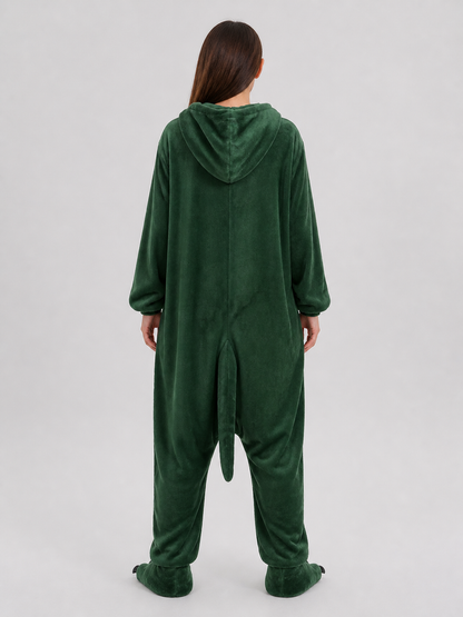 Flannel Crocodile Hooded Pajama Jumpsuit back view