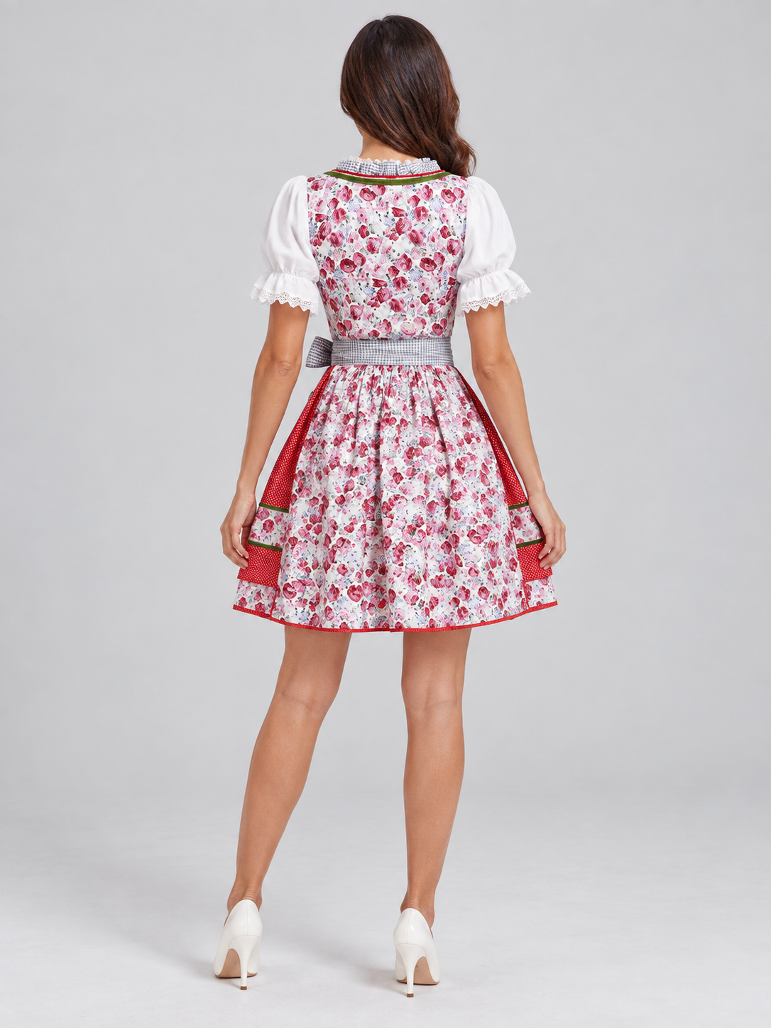 Bavarian-Style Dress with Floral Print and Apron