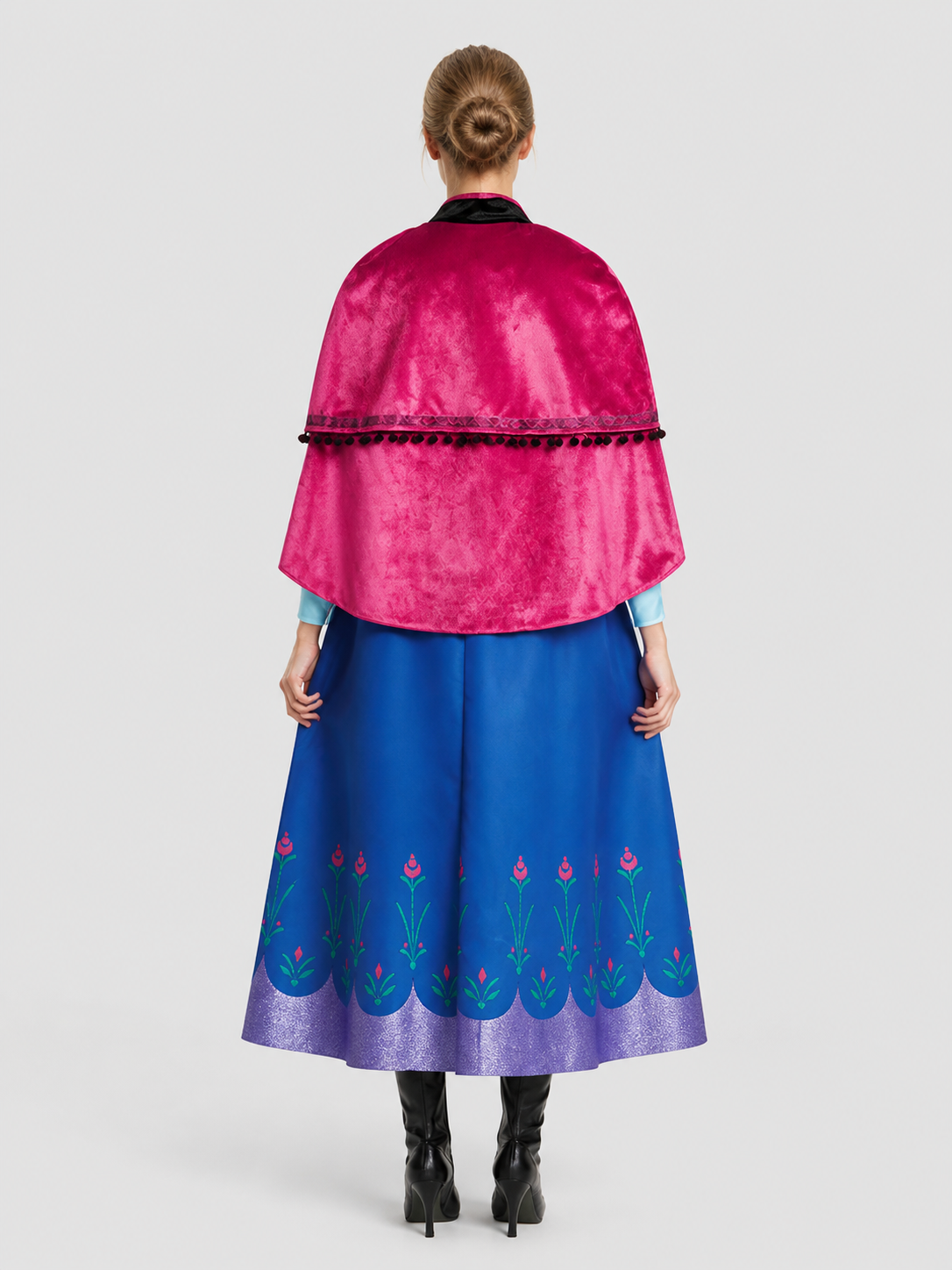 Anna Cosplay Dress with Pink Cape and Long Sleeves