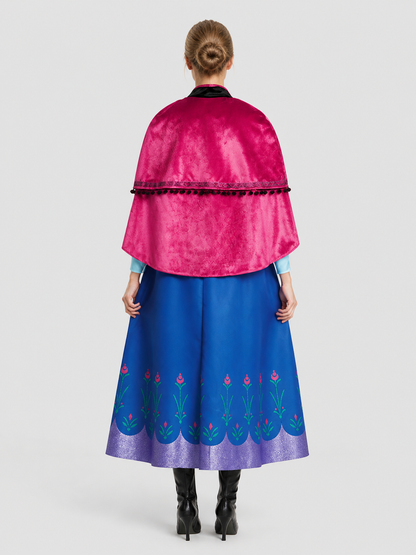 Anna Cosplay Dress with Pink Cape and Long Sleeves