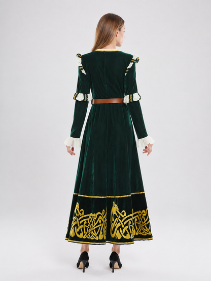 Costume Dress with Gold-Tone Trim and Belt back view