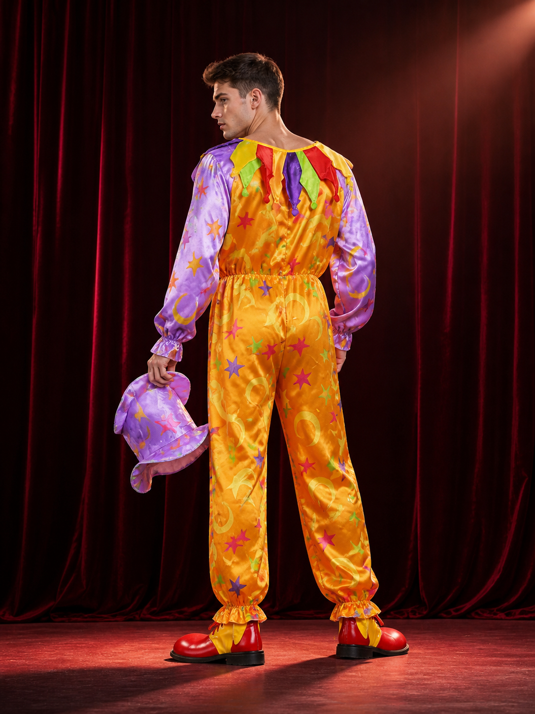 Clown Costume Jumpsuit with Stars for Halloween back view