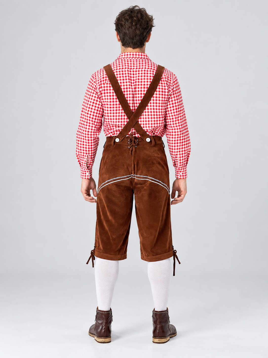 Oktoberfest costume plaid shirt, pants with suspenders