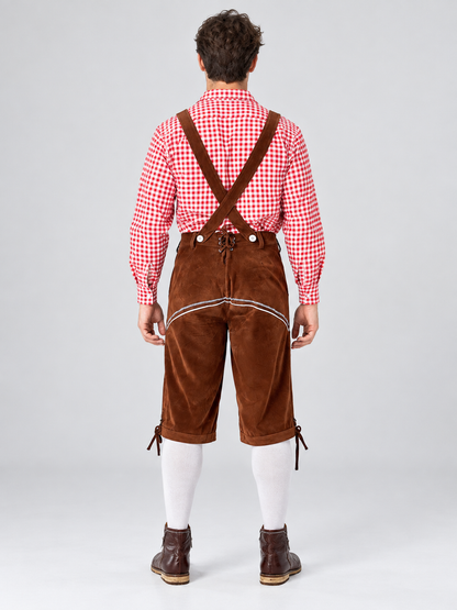 Oktoberfest costume plaid shirt, pants with suspenders