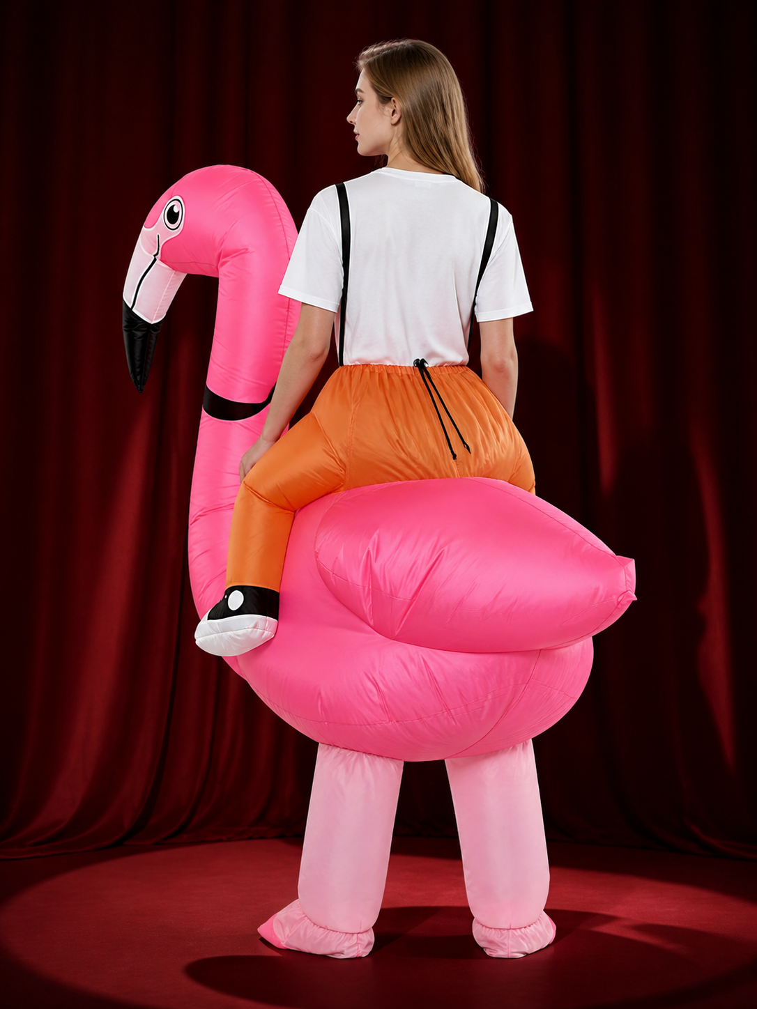 Flamingo Inflatable Costume, Funny Novelty Outfit for Halloween Cycling and back view
