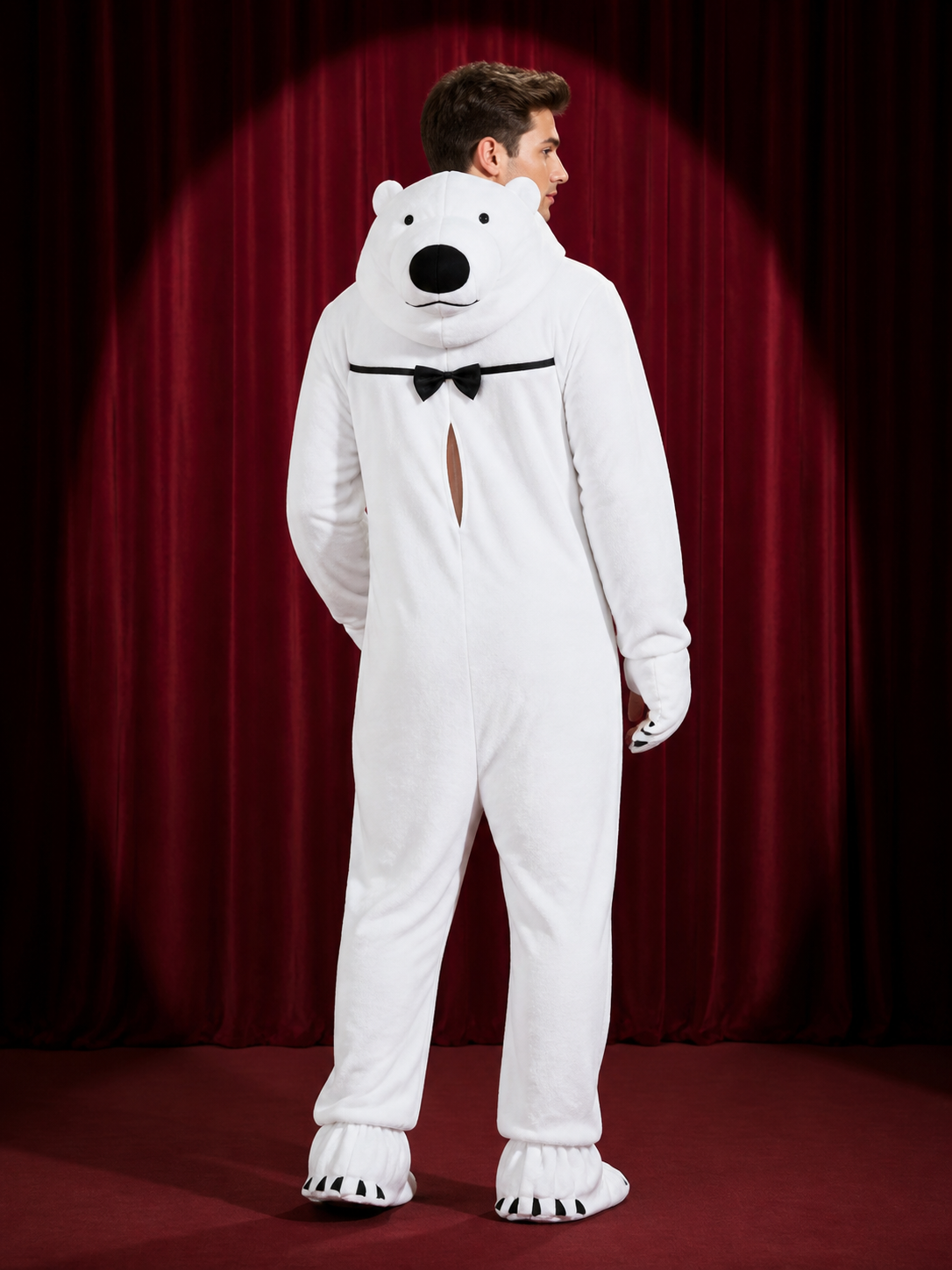 Funny Inflatable Polar Bear Onesie Costume With Black Accents For Halloween And back view