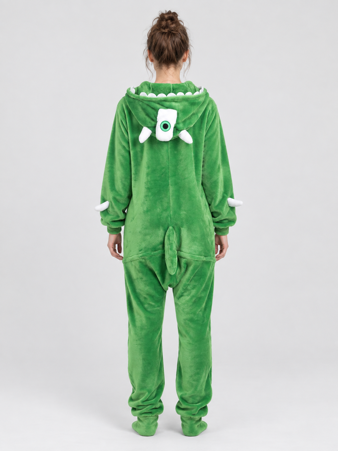 Green Fleece Hooded Pajama Jumpsuit with Tail