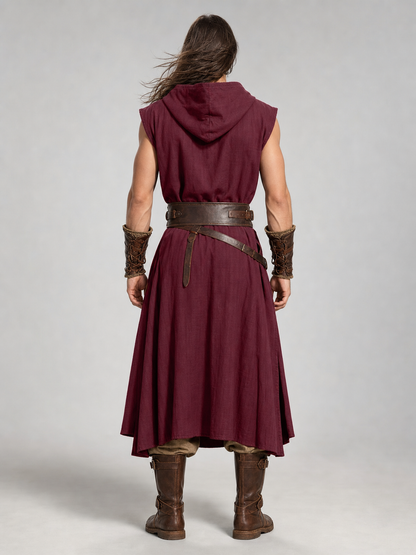 Medieval Hooded Cloak, Wine Red