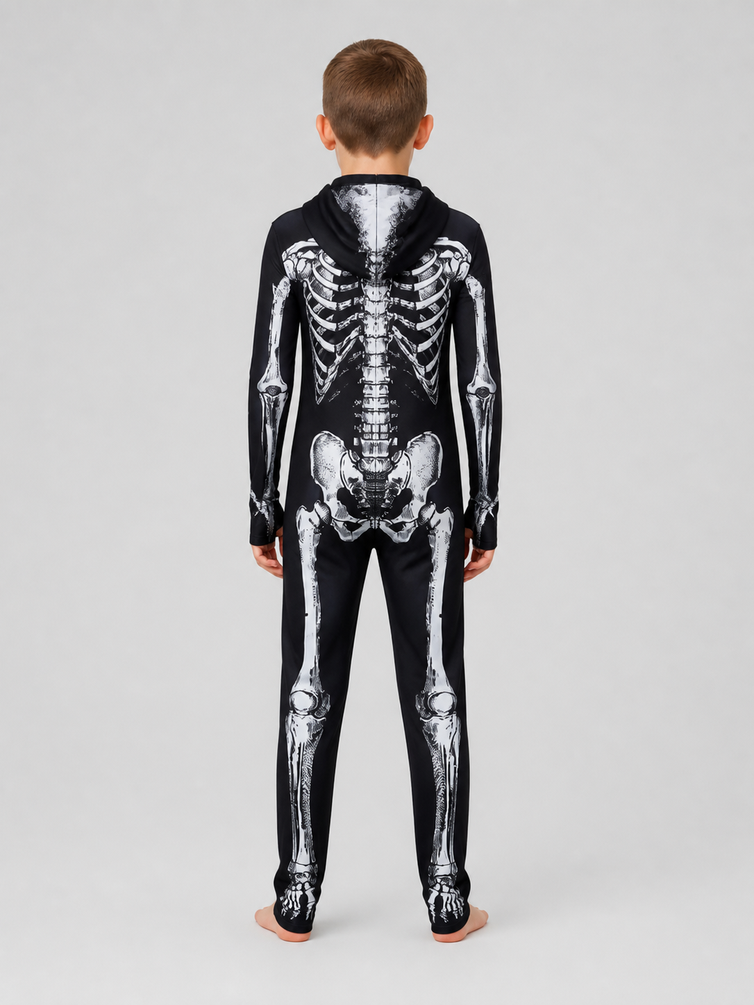 Skeleton Cosplay Jumpsuit with Hood, Black and White back view