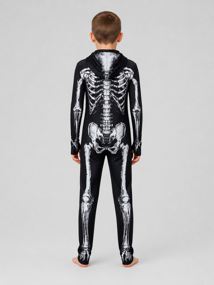 Skeleton Cosplay Jumpsuit with Hood, Black and White back view