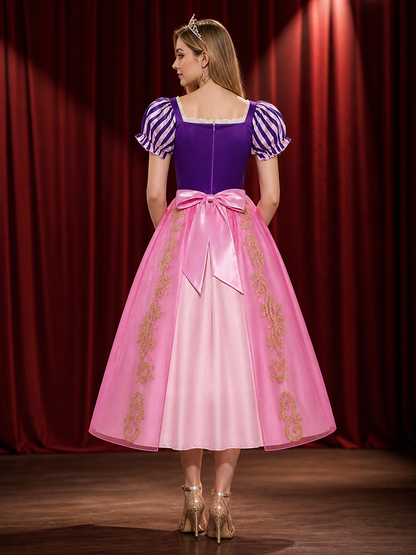 Girls Princess Halloween Costume Set with Crown and Magic Wand, Puff Sleeve back view