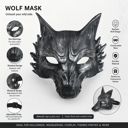 1pc Halloween Wolf Mask, Full Face Werewolf Style with Pointed Ears, Cosplay Party