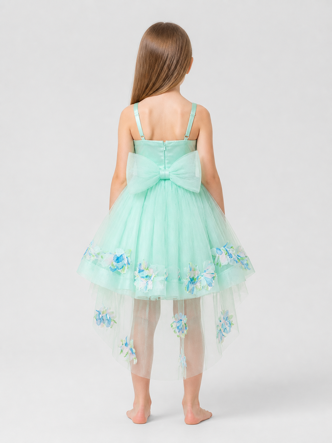 Strappy Floral Dress with Train and Full Skirt back view