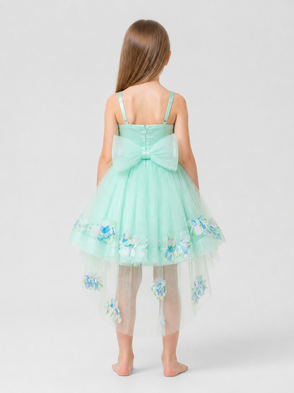 Strappy Floral Dress with Train and Full Skirt back view