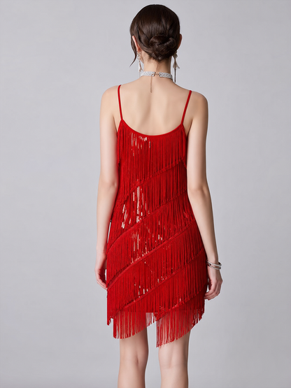 Red 1920s-Style Fringe Dress for Parties