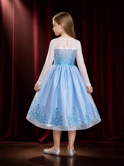 Kids Princess Dress Halloween Costume, Sequined Ball Gown with Star & Floral back view