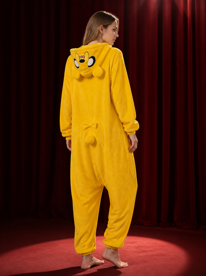 Yellow Hooded Cartoon Animal Onesie Costume With Ears back view