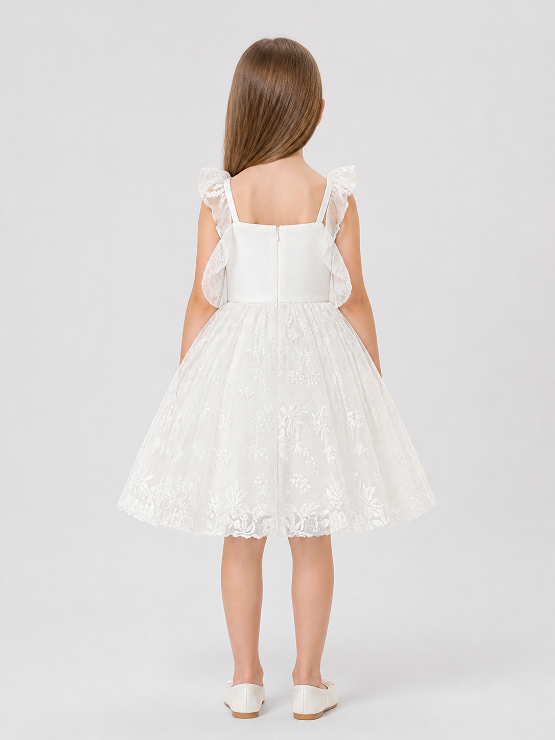 Girls' Dressy Embroidered Dress with a Full Skirt back view