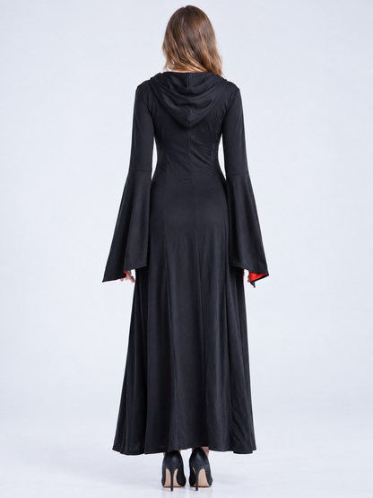 Vampire Costume Black and Red Hooded Dress
