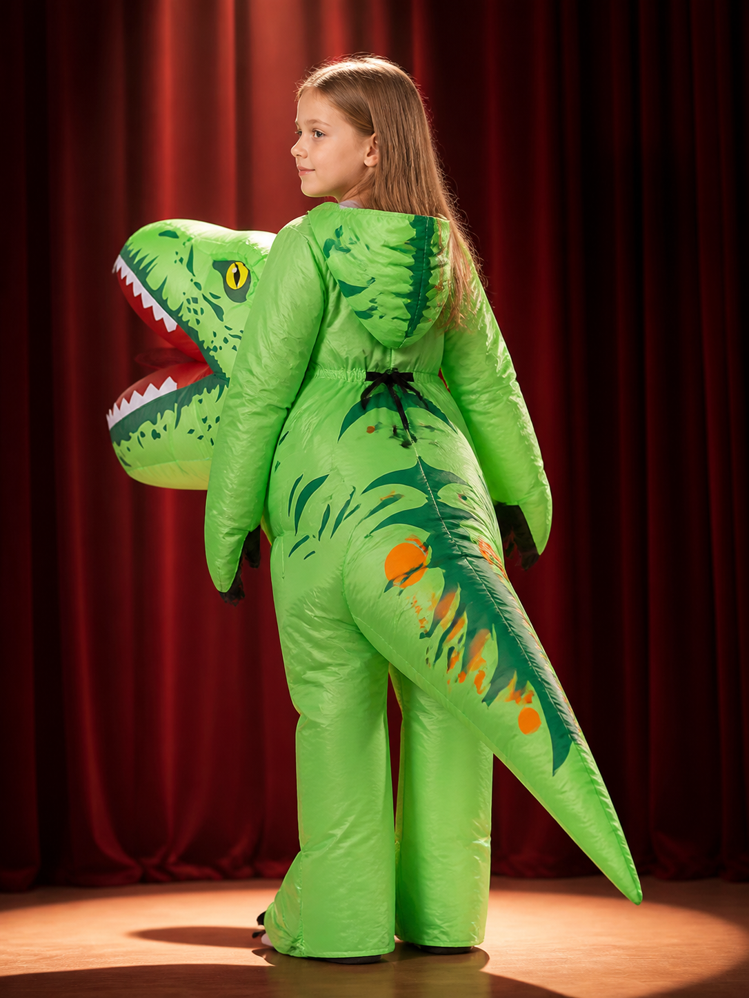 Green Dinosaur Inflatable Costume, Funny Halloween Party Outfit back view