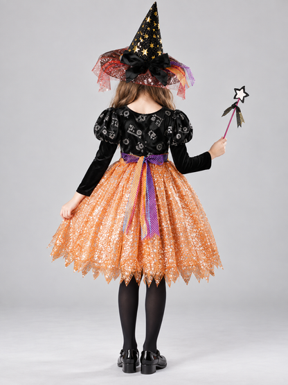 Kids' Witch Halloween Costume with Hat and Wand