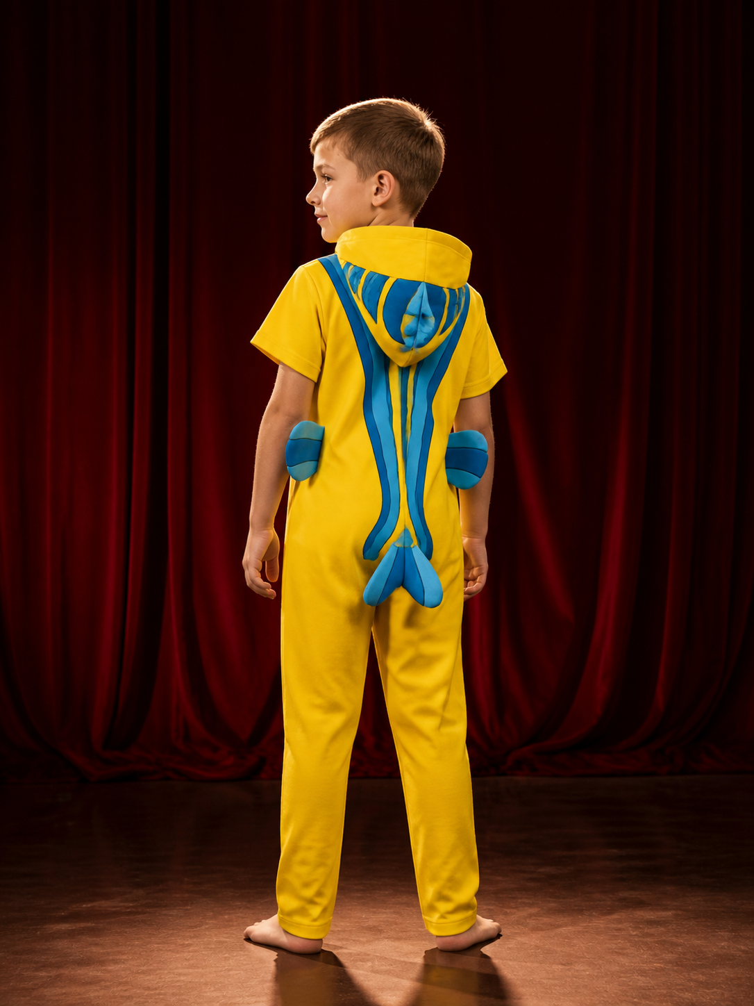 Kids Nemo Clownfish Costume Jumpsuit, Hooded Fish Design Halloween Outfit back view