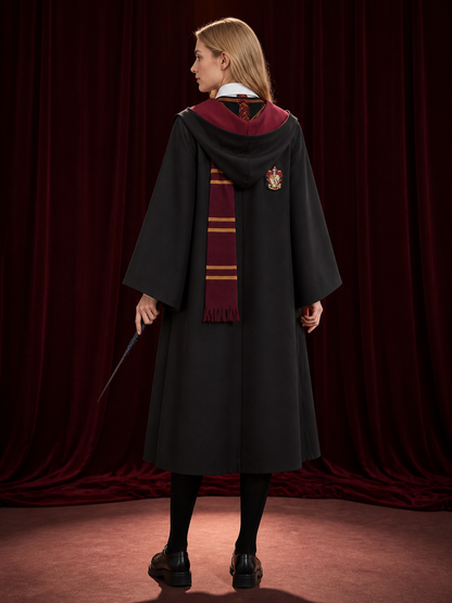Children's Academic Wizard Robe Costume Set With Striped Tie, Scarf & Wand back view
