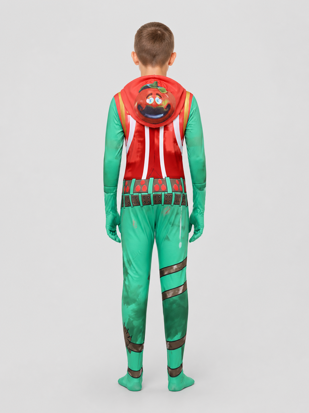 Striped Tomatoide Cosplay Jumpsuit with Headpiece back view