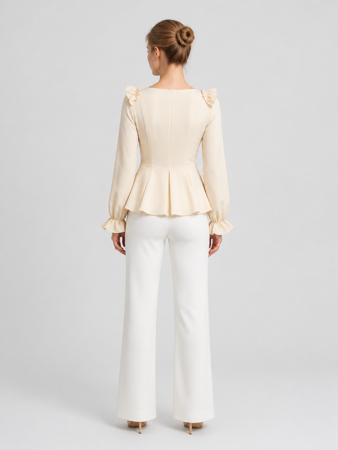 Cream Ruffled Lace-Up Renaissance Blouse back view
