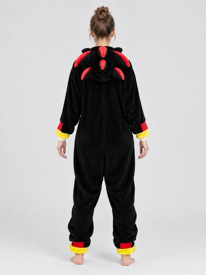 Black Pajama Jumpsuit with Dragon Print