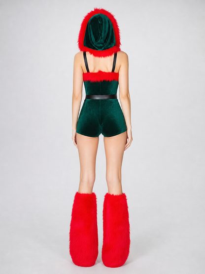 New Year's costume jumpsuit with red fur trim