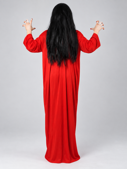 Carnival Costume with Red Dress and Black Wig
