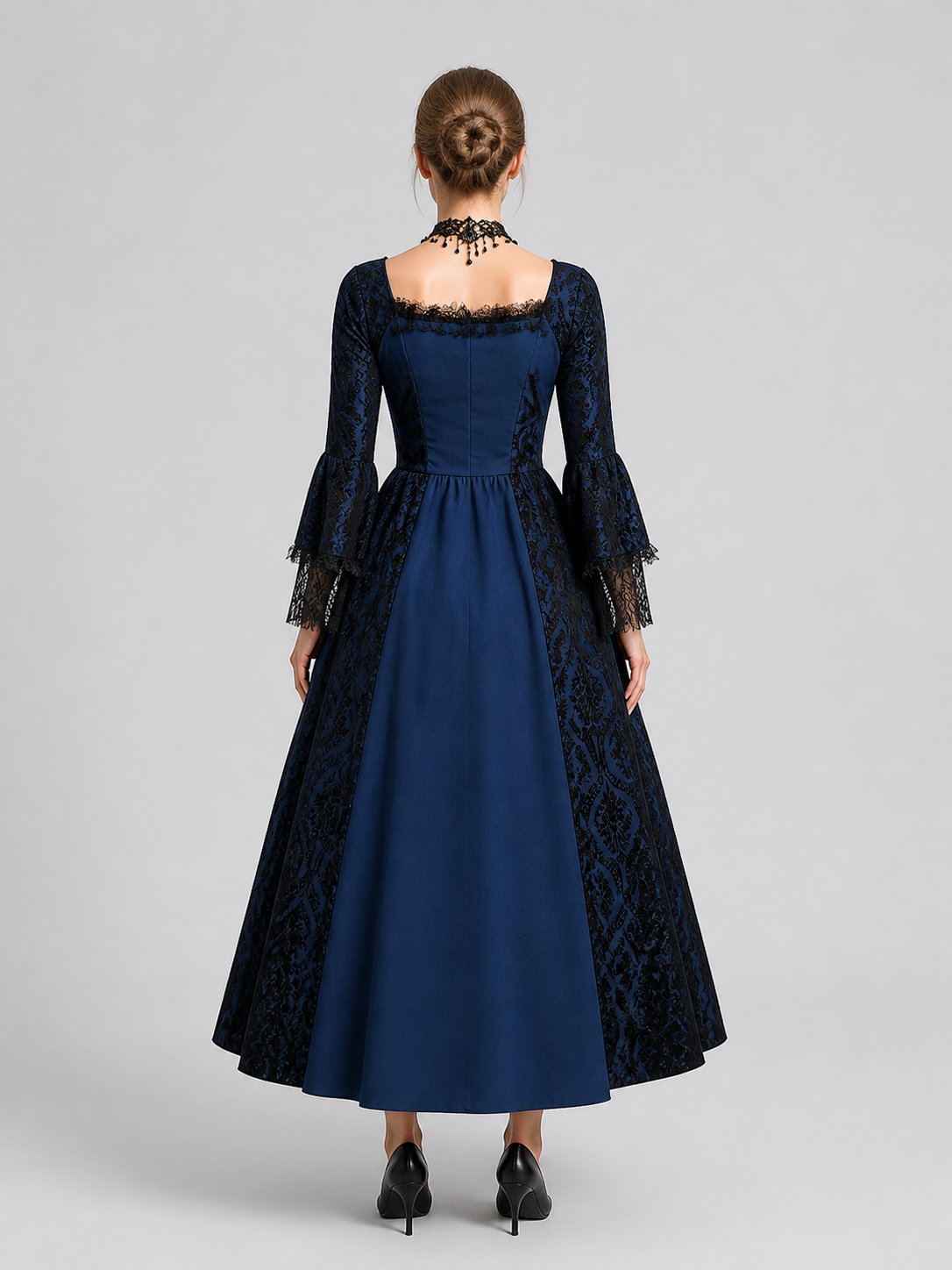 Vintage Medieval Dress with Lace Capelet back view