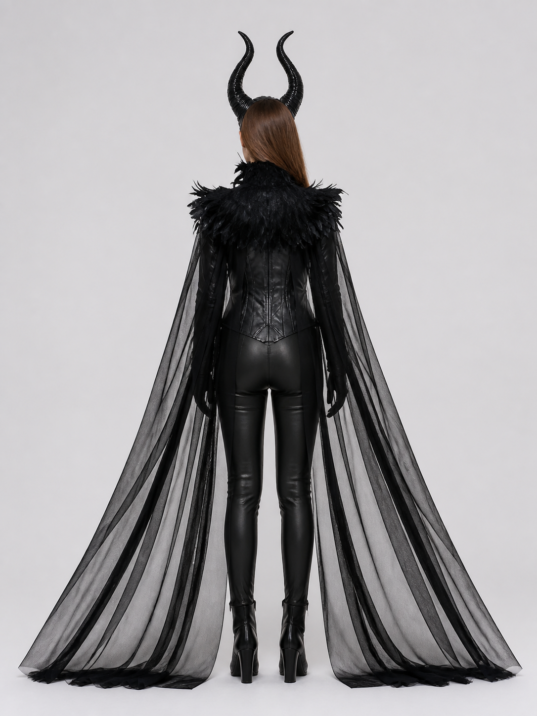 Fantasy Costume with Horns, Mesh Skirt, and Scepter