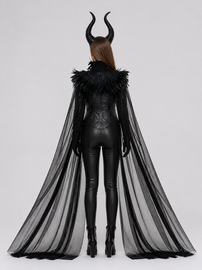 Fantasy Costume with Horns, Mesh Skirt, and Scepter