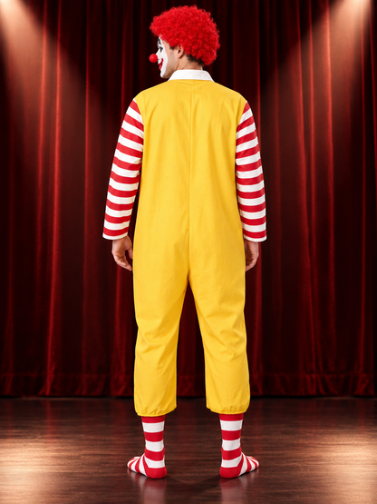 Yellow Clown Costume with Red Wig and Stripes