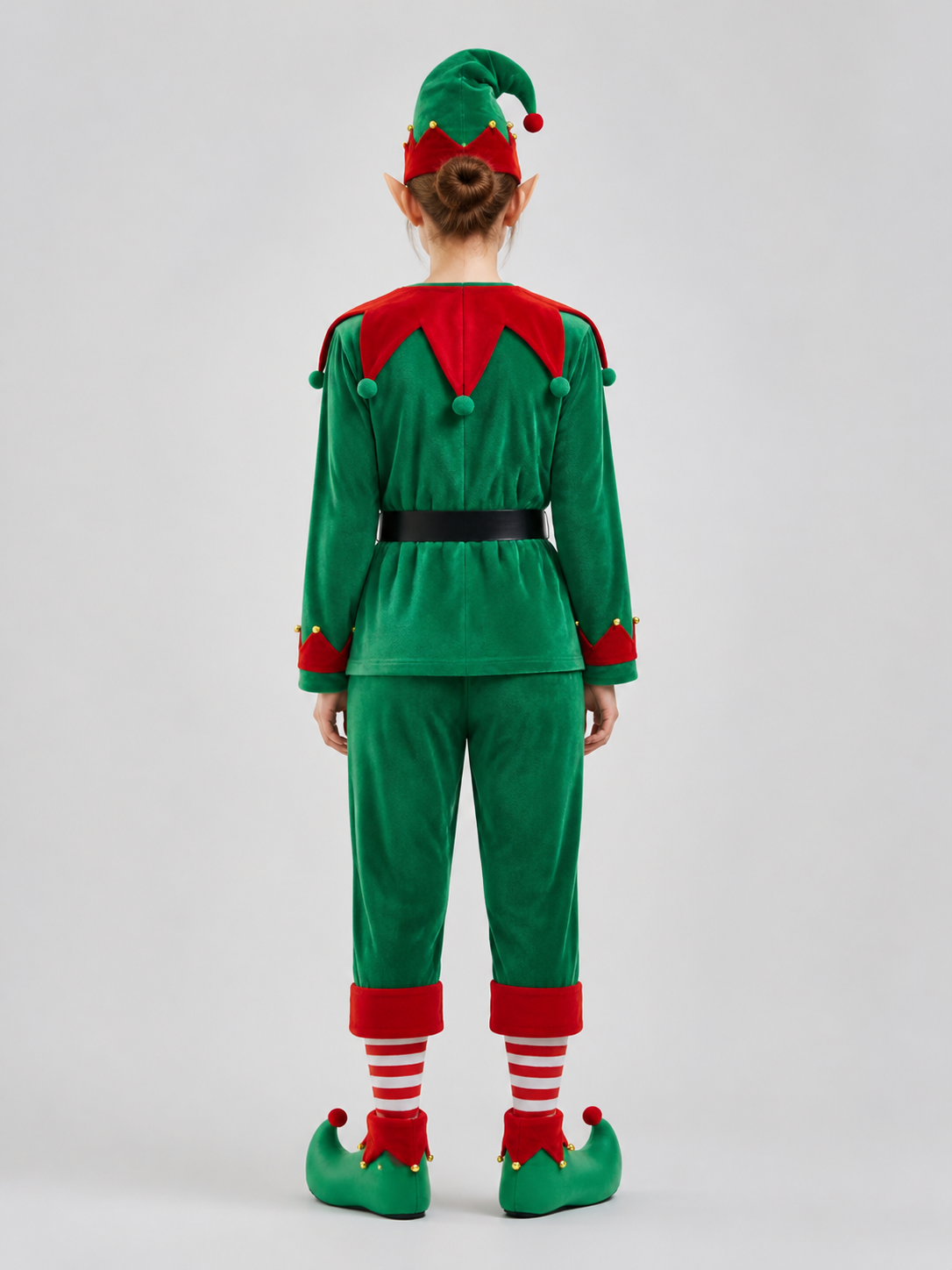 Christmas Elf Costume, Green and Red Set back view