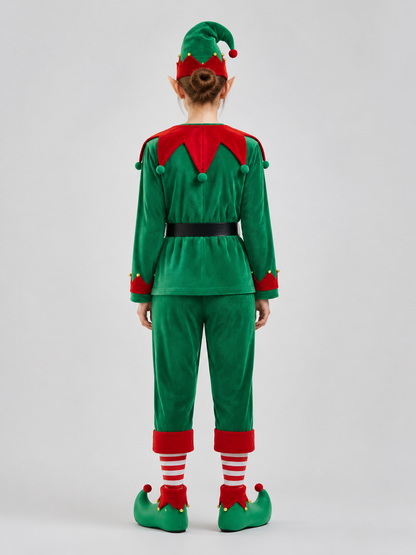 Christmas Elf Costume, Green and Red Set back view