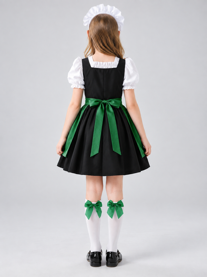 Kids' Dirndl-Style Costume in Green with Apron and Socks