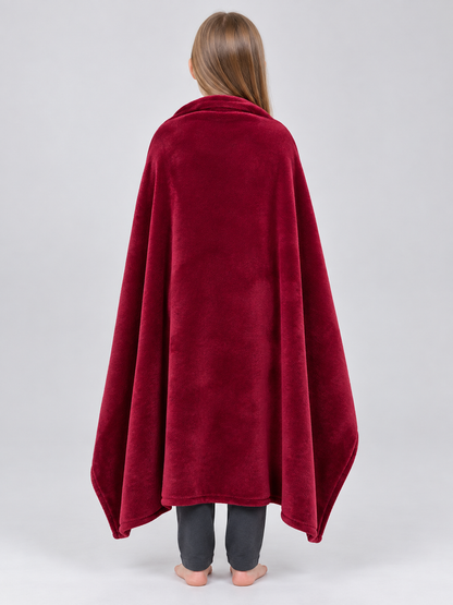Burgundy-Red Fleece Blanket with a Fuzzy Surface