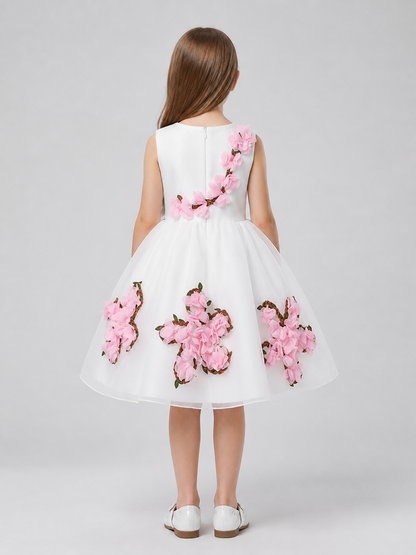 Children's organza dress with a full skirt and flowers back view