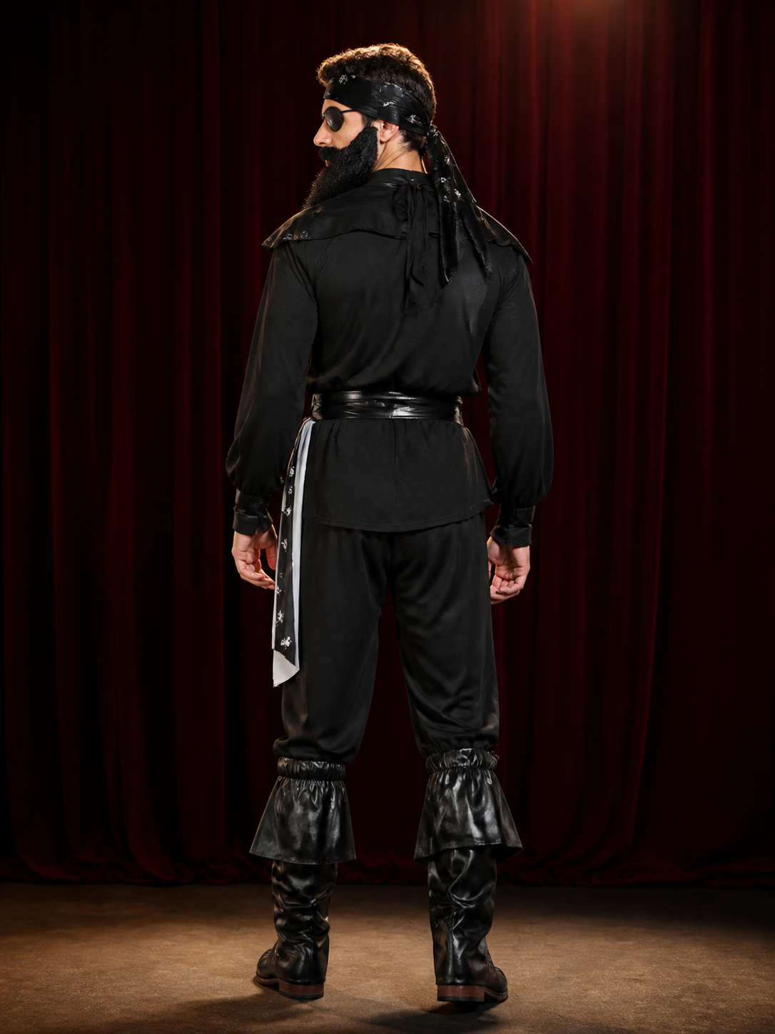 Pirate Costume with Faux Beard and Eyepatch back view