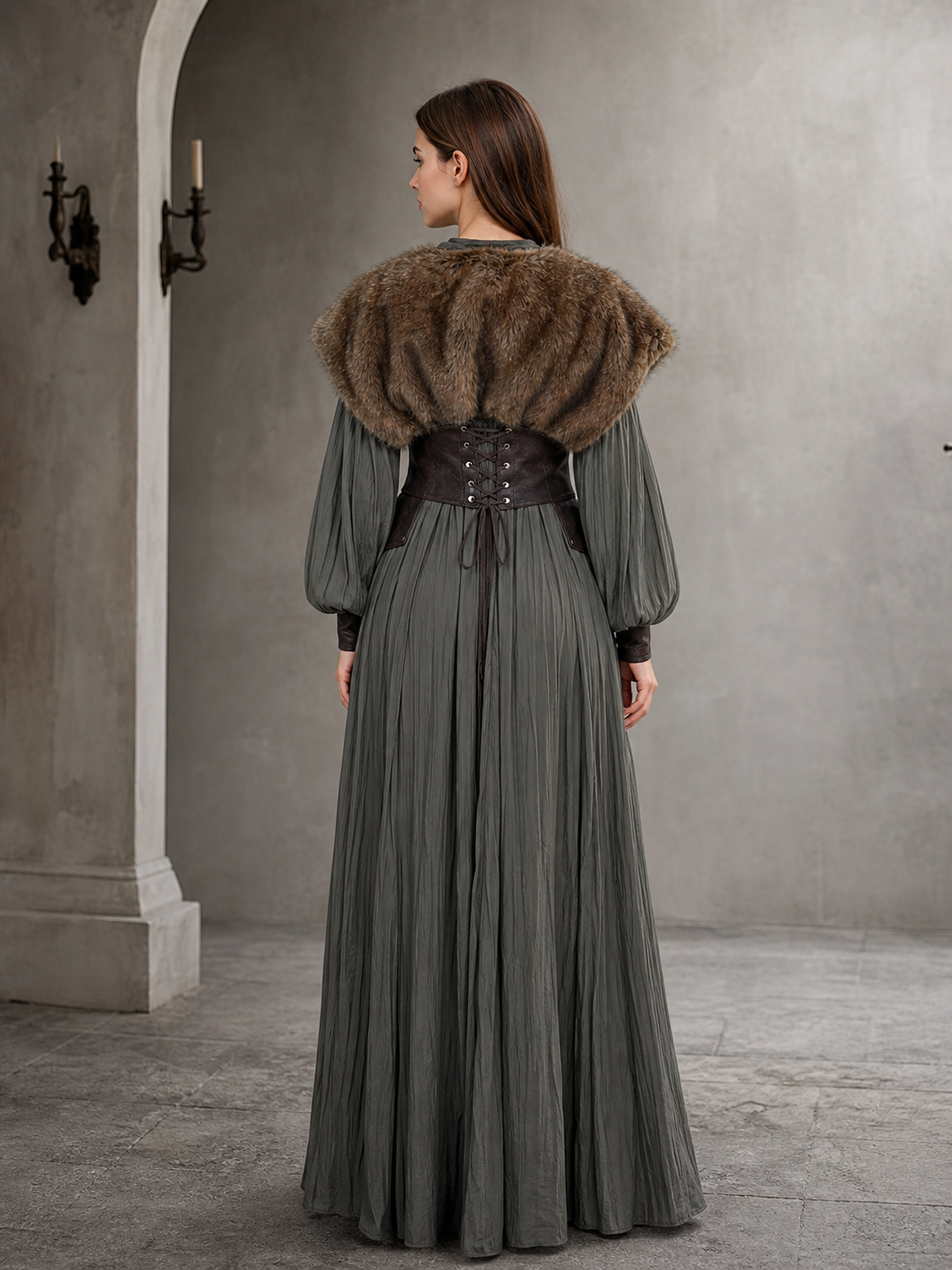 Brown Plush-Look Shoulder Shawl, Wide Draped Wrap With Symmetrical Shoulder Coverage, Single-Piece Costume Accessory For Dress Up Styling