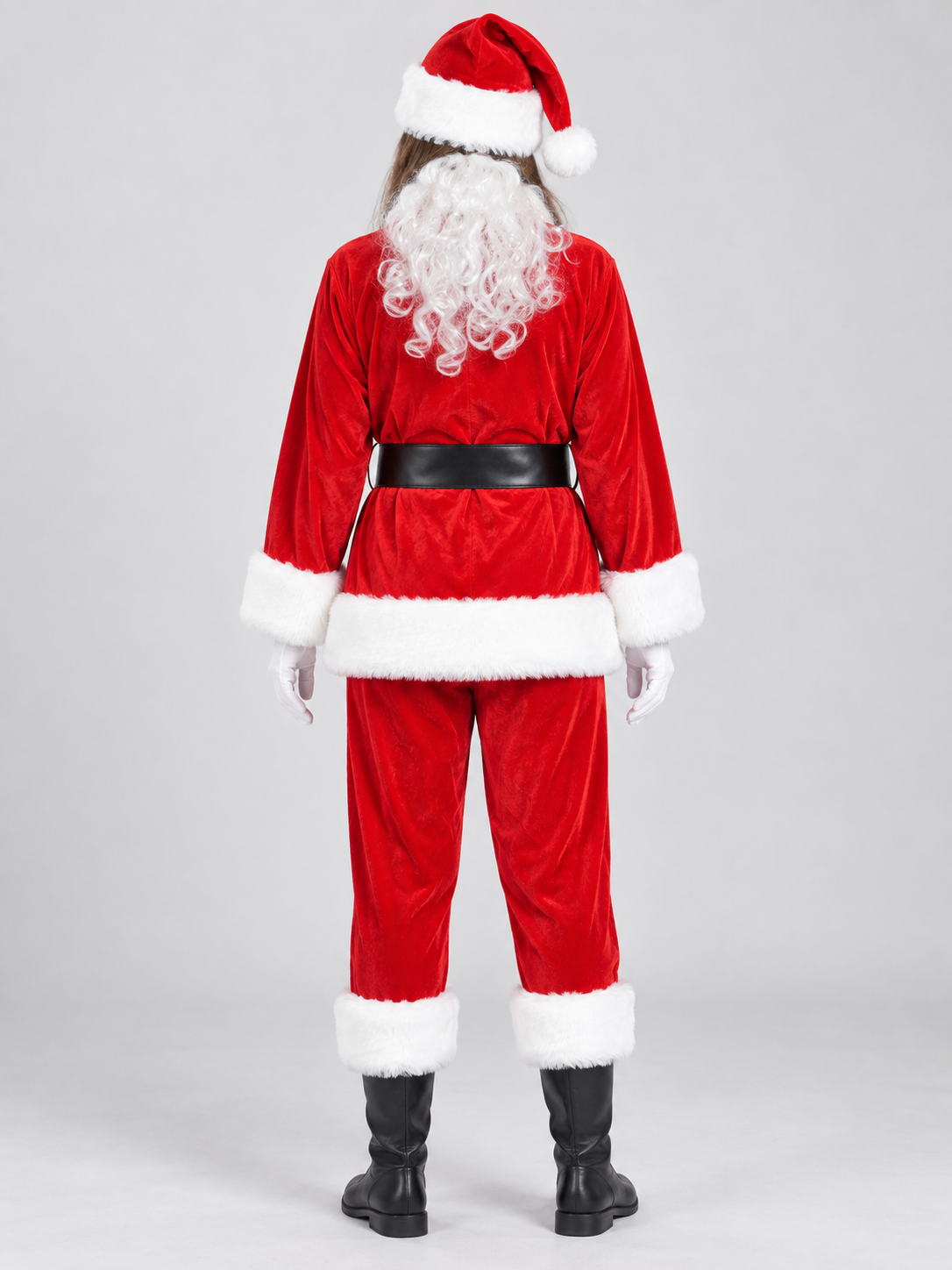 Santa Claus costume with beard and hat back view