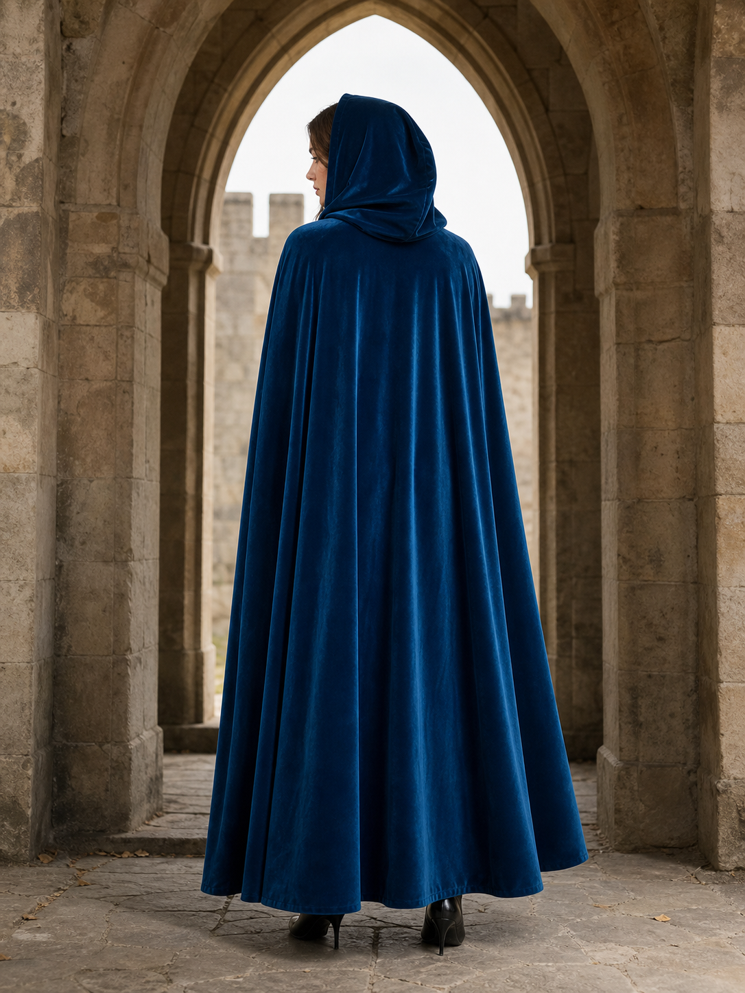 Blue Medieval Hooded Costume Cloak